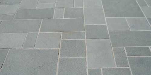 Close up detail of Pennsylvania bluestone pattern flagging joints and color range